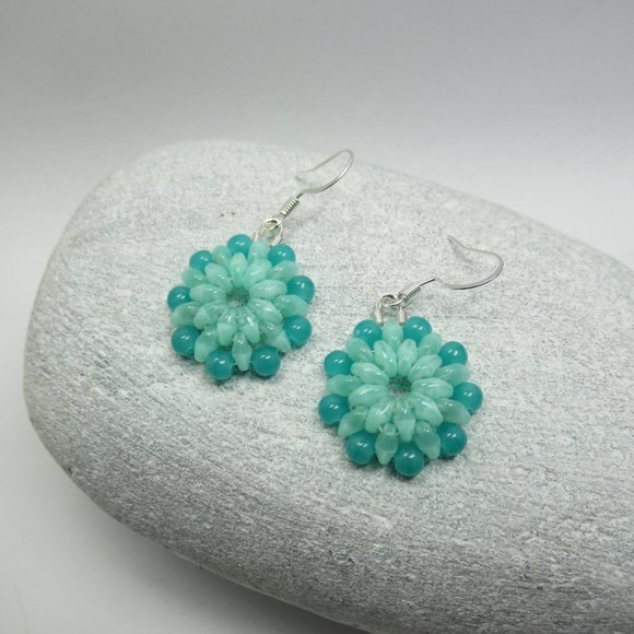 Handstitched Uranium Glass Flower earrings - Picture 7 of 11